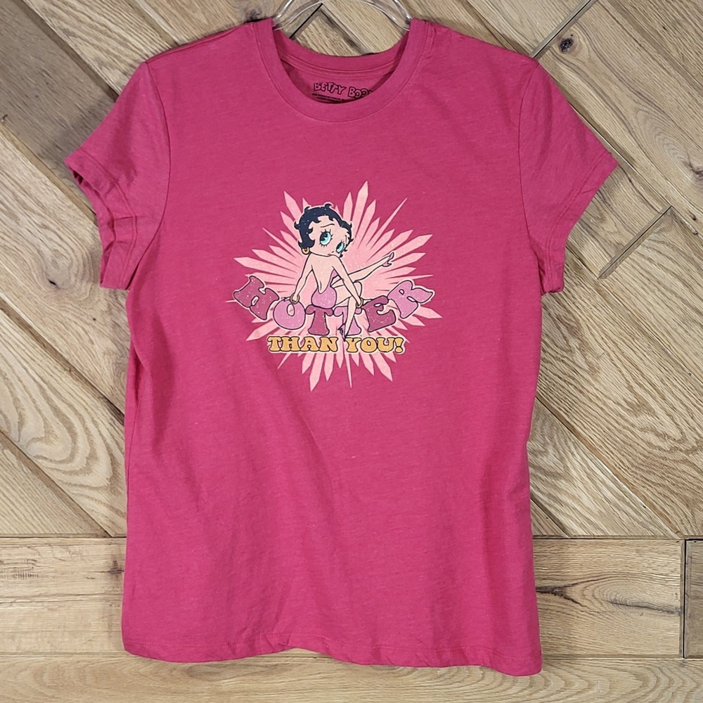 Betty Boop "Hotter Than You!" Graphic Red Womens T Shirt Size XL Cotton Blend